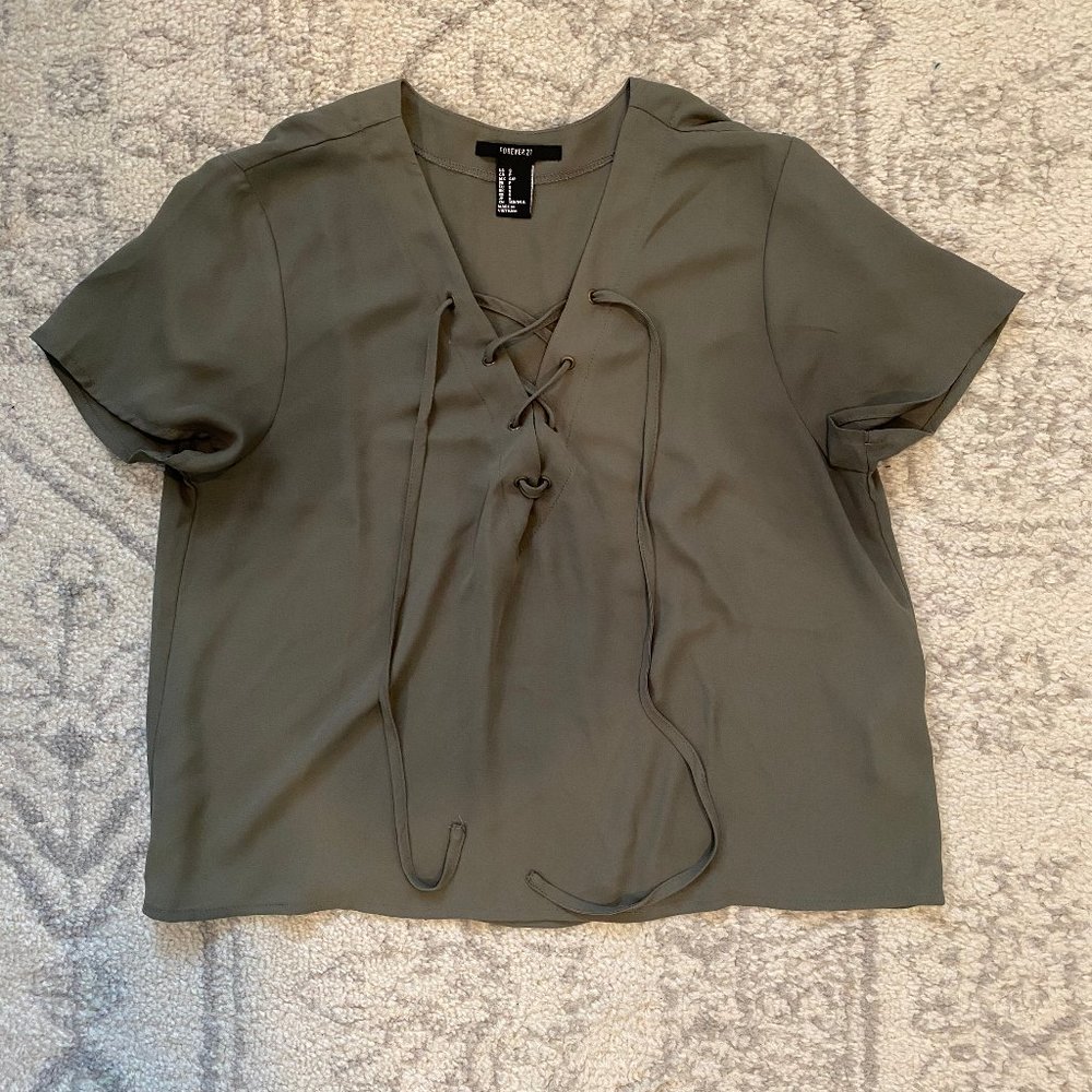 Forever 21 Green Lace up Top